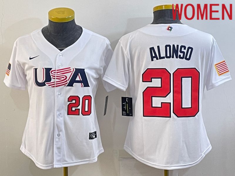 Women 2023 World Cub USA #20 Alonso White Nike MLB Jersey2